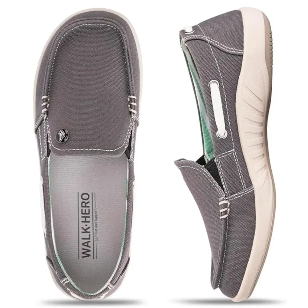 WALK • HERO 12 Gray Canvas Comfort Support Slip on Walking Loafers